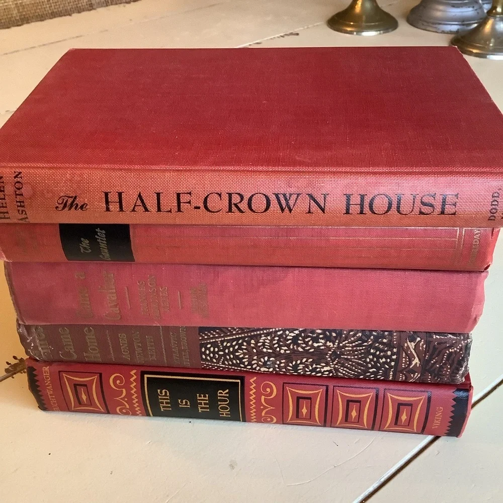 Bundle Lot Antique Vintage Moody Red Hues Books Styling Shelves